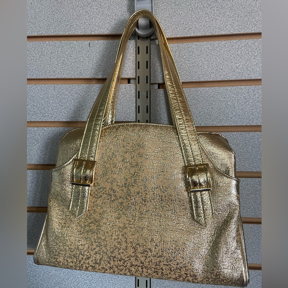 Vintage Gold Purse Shiny 1960’s Vinyl Evening Bag Classic Classy